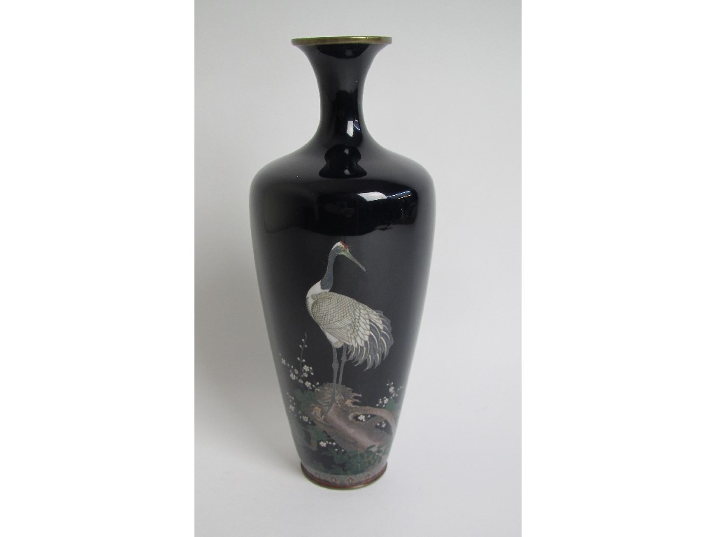 Appraisal: A Japanese cloisonne baluster vase decorated with a heron on