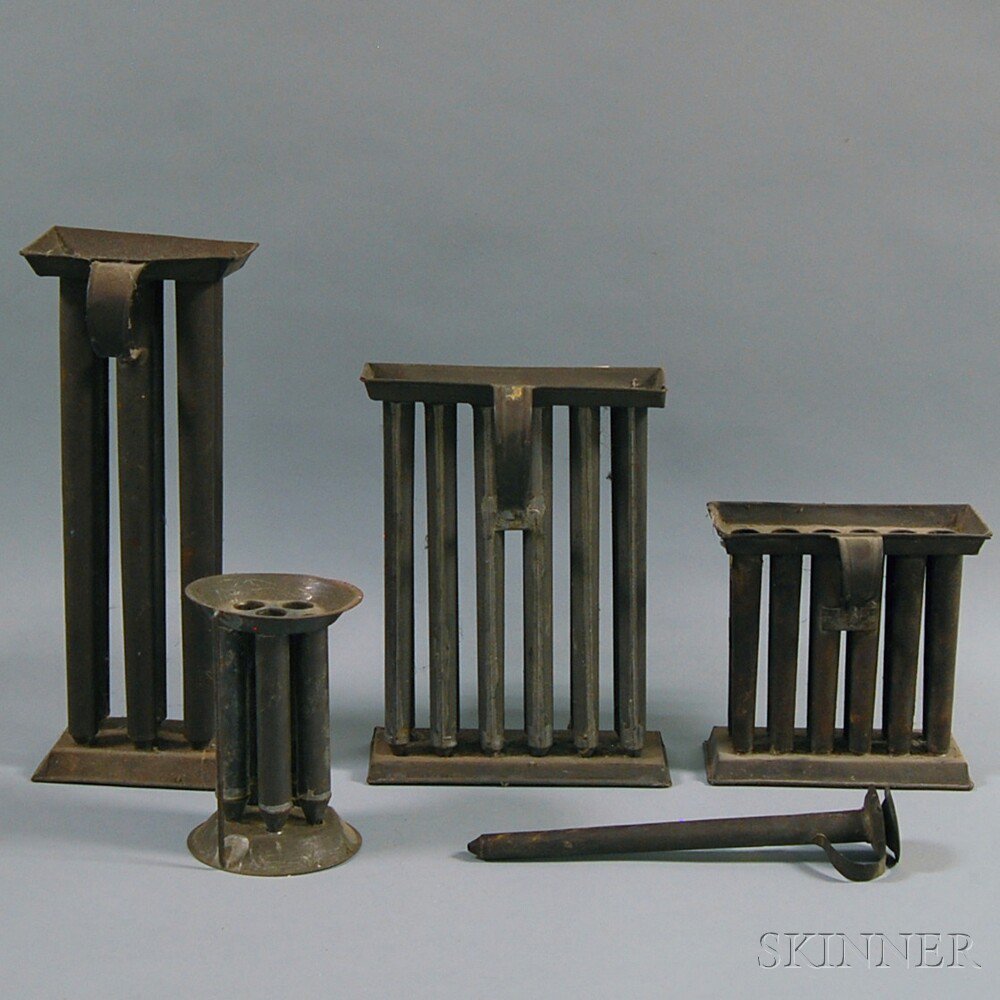 Appraisal: Five Tin Candlemolds th century three rectangular molds one for