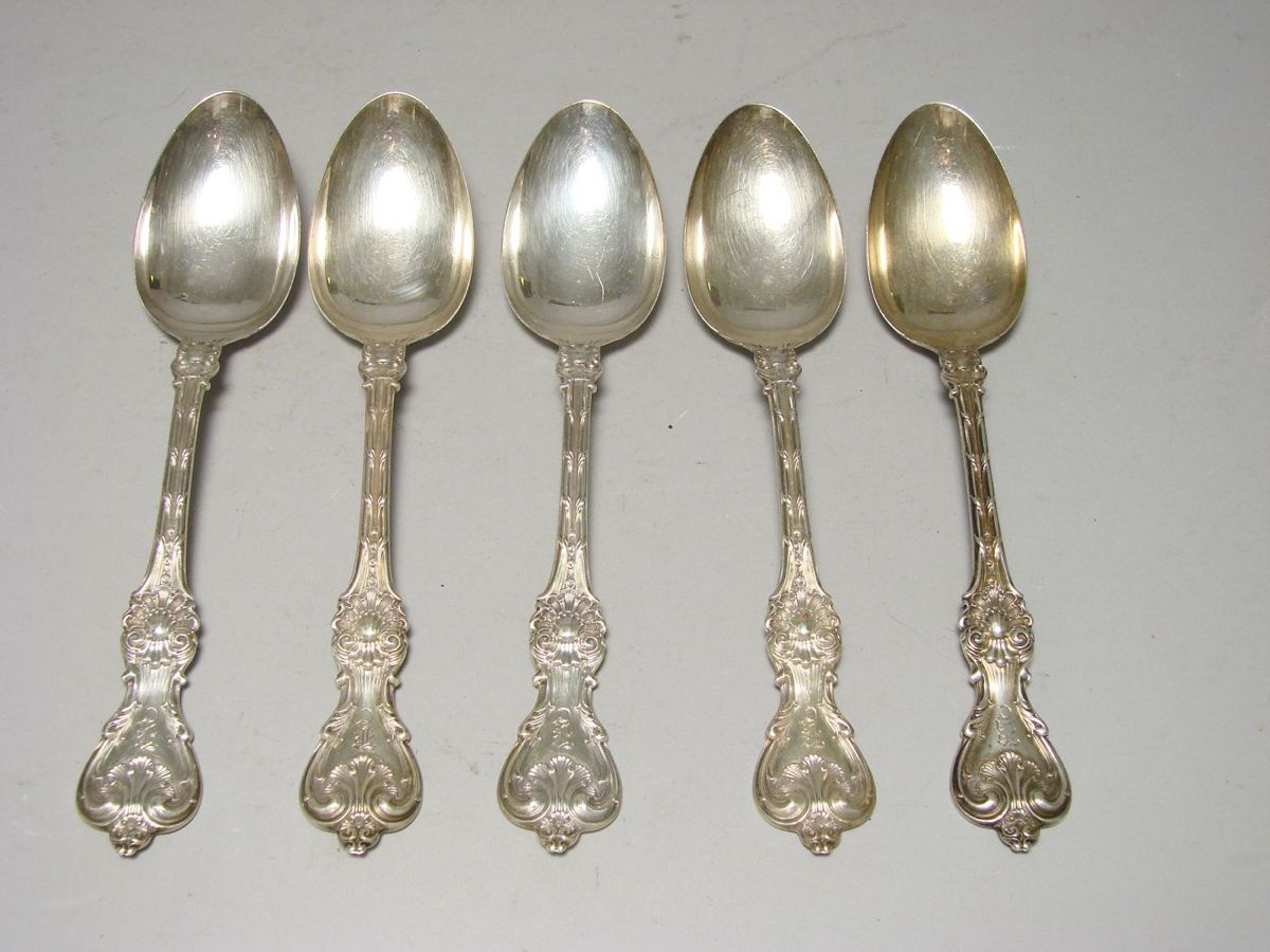 Appraisal: FIVE WHITING MFG STERLING SILVER TABLESPOONS In the King Edward