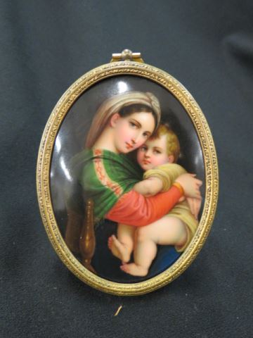 Appraisal: Painting on Porcelain of Madonna and Christ Child oval image