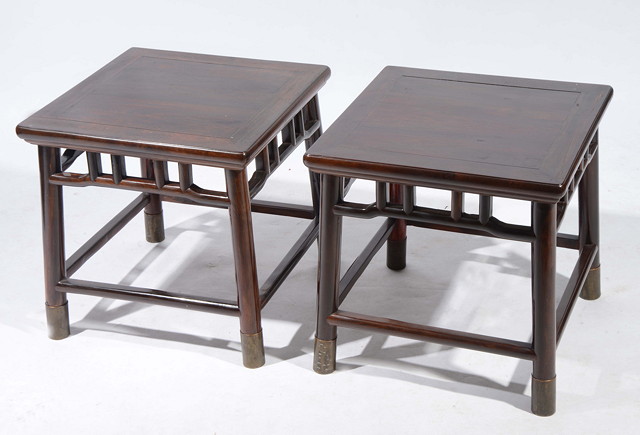 Appraisal: A PAIR OF CHINESE CHERRY WOOD SQUARE TABLES each of