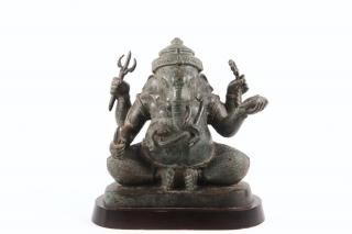 Appraisal: HINDU SCULPTURE Ancient Bronze Figure of Enthroned Ganapati Ganesh School