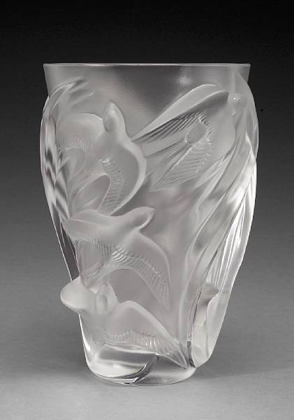 Appraisal: A Cristal Lalique frosted and molded glass vase Inscribed Lalique