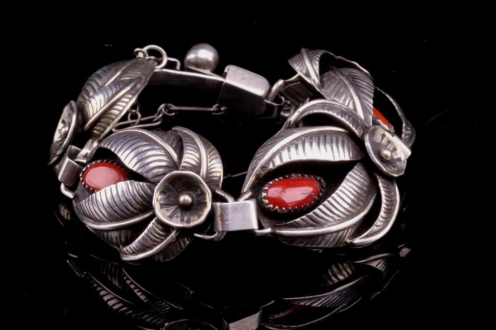 Appraisal: Navajo Sterling Silver Red Branch Coral Bracelet Featured in this