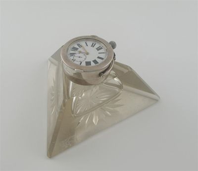 Appraisal: An Edwardian mounted glass triform inkwell the hinged cover inset