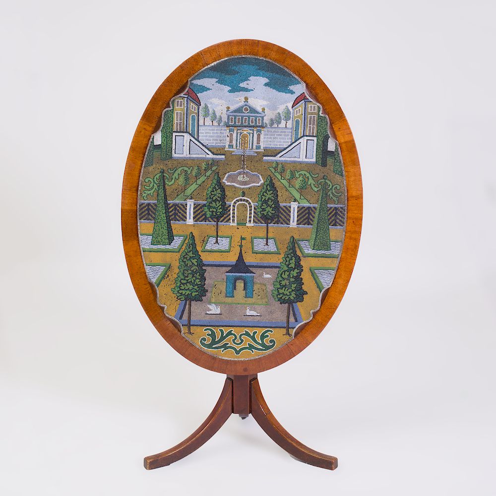 Appraisal: Fine German Rococo Glass Beadwork Tilt-Top Table Johann Michael van