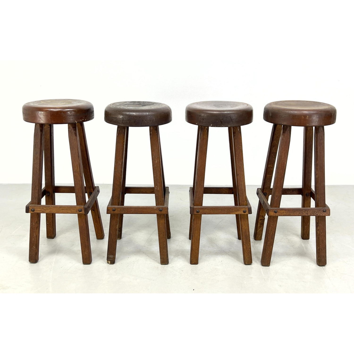 Appraisal: Set Rustic Bar Stools with Thick Round Tops French style