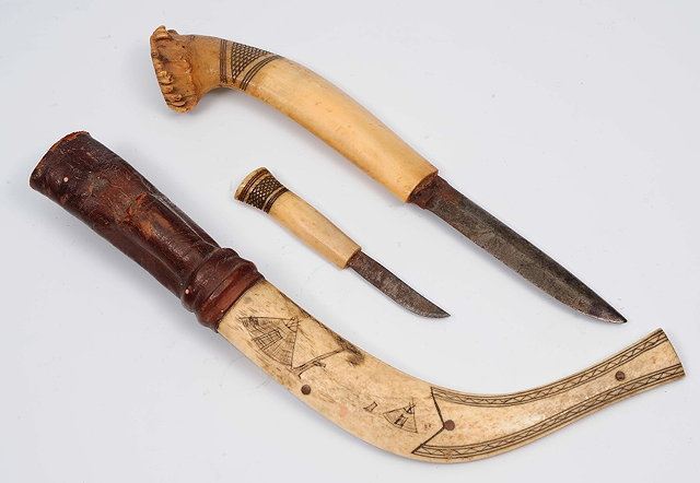 Appraisal: A th Century North American Lapp reindeer knifewith leather and