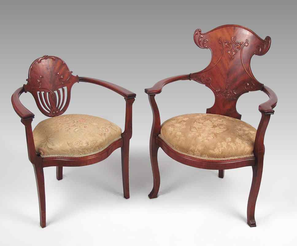 Appraisal: HILGERS ART NOUVEAU LADY AND GENTS CHAIRS To include Gentleman's