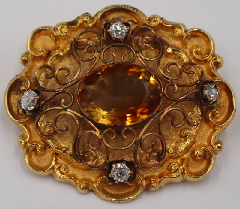 Appraisal: JEWELRY KT GOLD COLORED GEM AND DIAMOND BROOCH kt yellow