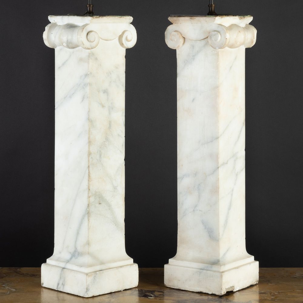 Appraisal: Pair of Carved Marble Ionic Columnar Lamps x x in