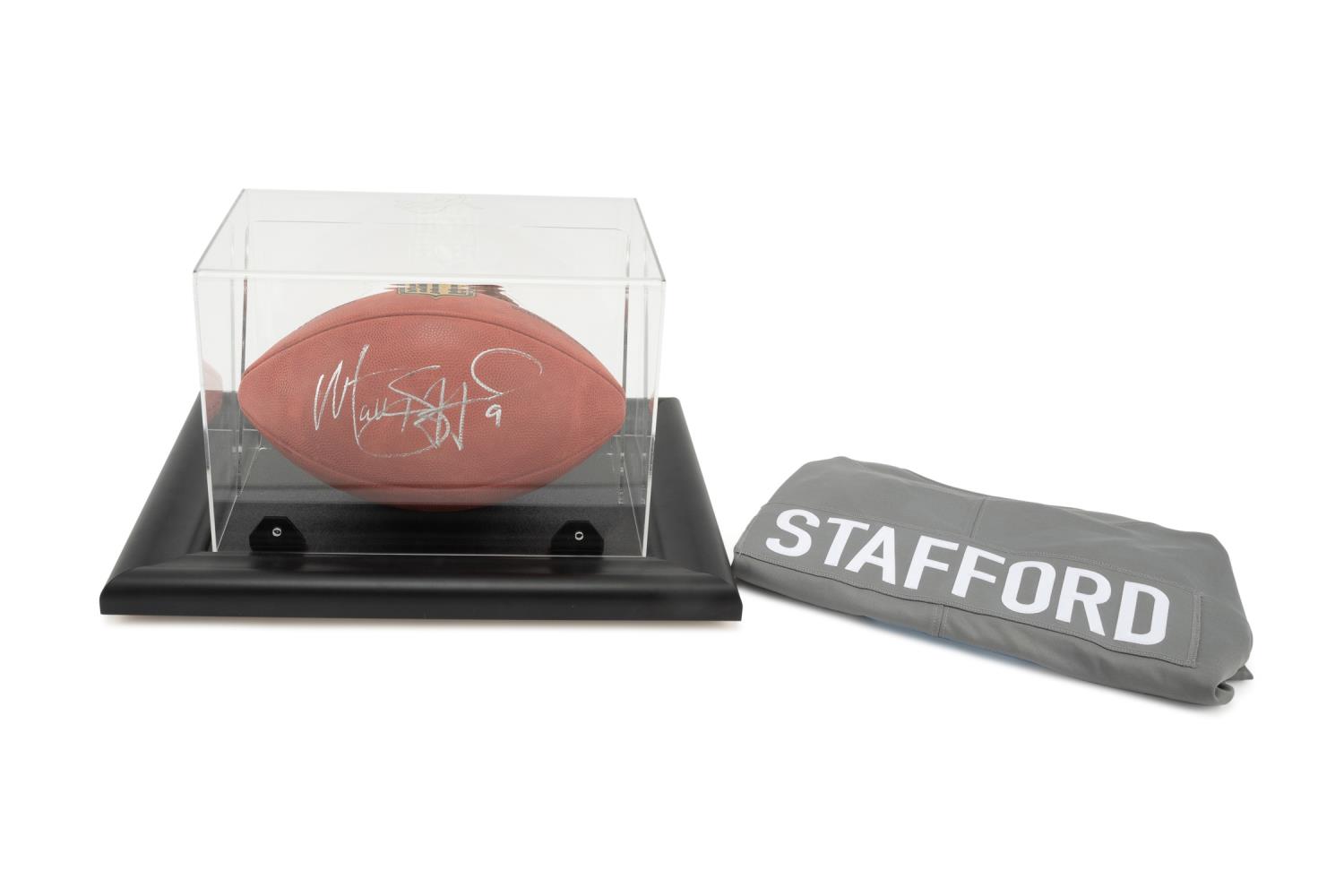 Appraisal: MATTHEW STAFFORD AUTOGRAPHED FOOTBALL JERSEY Two piece grouping of Matthew