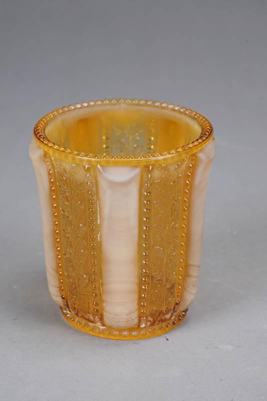 Appraisal: HOLLY AMBER TUMBLER Probably Greentown Indiana Glass Co Opalescent panels