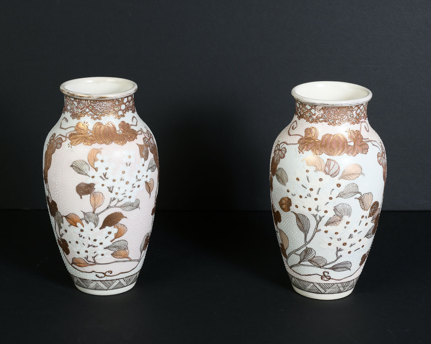 Appraisal: PAIR NIPPON DOGWOOD VASES Pair graceful '' H vases with