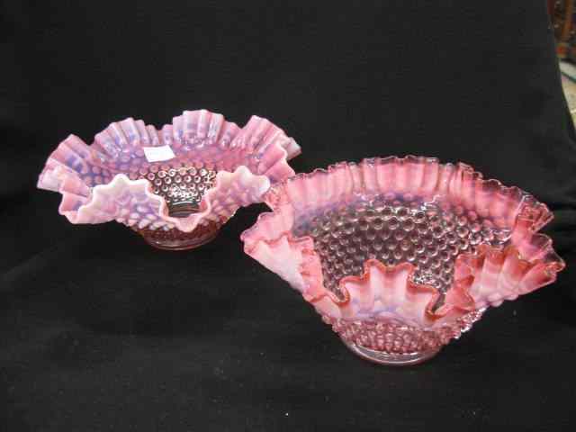 Appraisal: Cranberry Opalescent Hobnail Glass Bowls attributed to Fenton largest is