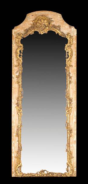 Appraisal: A Louis XV parcel gilt pine boiserie mirror mid th