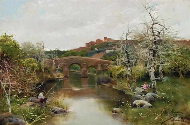 Appraisal: MANUEL GARCIA Y RODRIQUEZ Spanish - Fishing by a Bridge