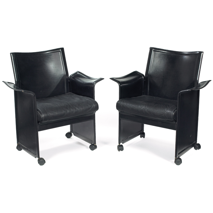 Appraisal: Tito Agnoli ''Korium'' chairs pair by Matteograssi Italy black leather