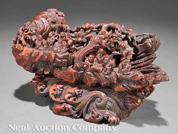 Appraisal: A Chinese Carved and Stained Bamboo Scholar's Mountain with the