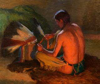 Appraisal: Joseph H Sharp - The War Bonnet Makeroil on canvas