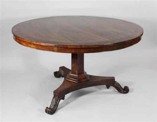 Appraisal: A George IV mahogany and rosewood crossbanded circular breakfast table