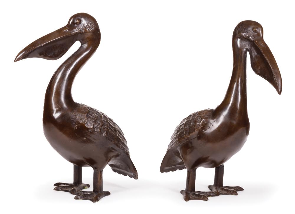 Appraisal: Decorative Pair of Patinated Metal Pelicans marked Japan on feet