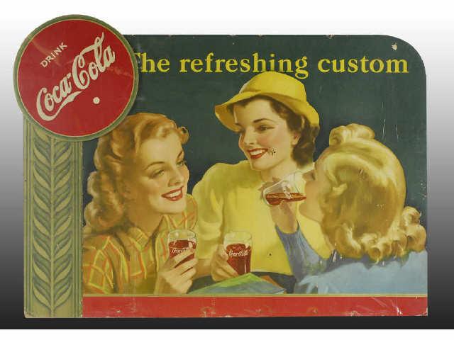 Appraisal: Large Cardboard Coca-Cola Window Display Sign Description Random nail holes