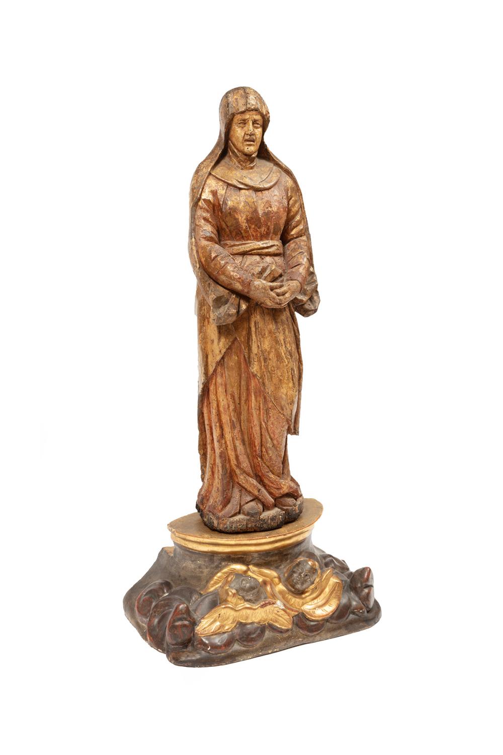 Appraisal: CARVED AND POLYCHROMED FIGURE OF A SAINTContinental Carved and Polychromed