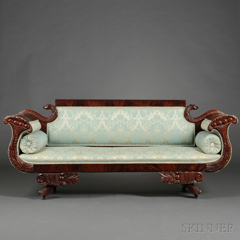 Appraisal: Classical Carved Mahogany and Mahogany Veneer Couch probably New York