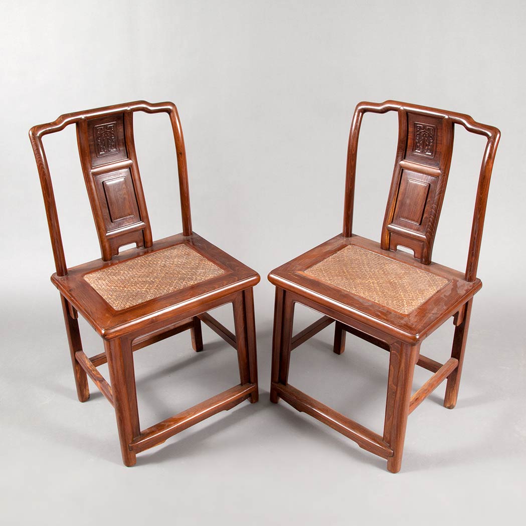 Appraisal: Four Chinese Hongmu Chairs Each side chair carved with an