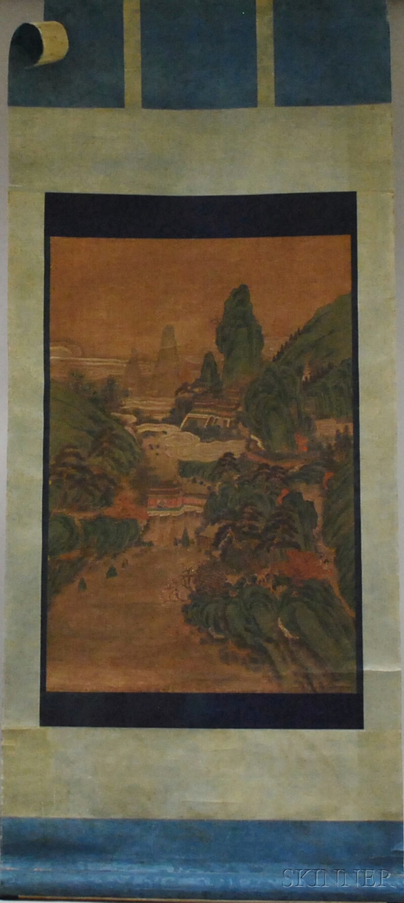 Appraisal: Chinese Gouache on Paper Hanging Scroll Depicting a Landscape with