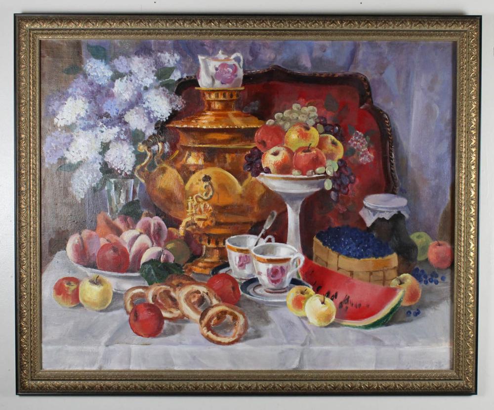 Appraisal: EDUARD GRIGORIEV Russia b oil on canvas table-top still-life with