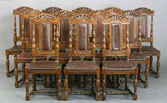 Appraisal: A Set of Scandinavian Baroque Style Oak Dining Chairs th