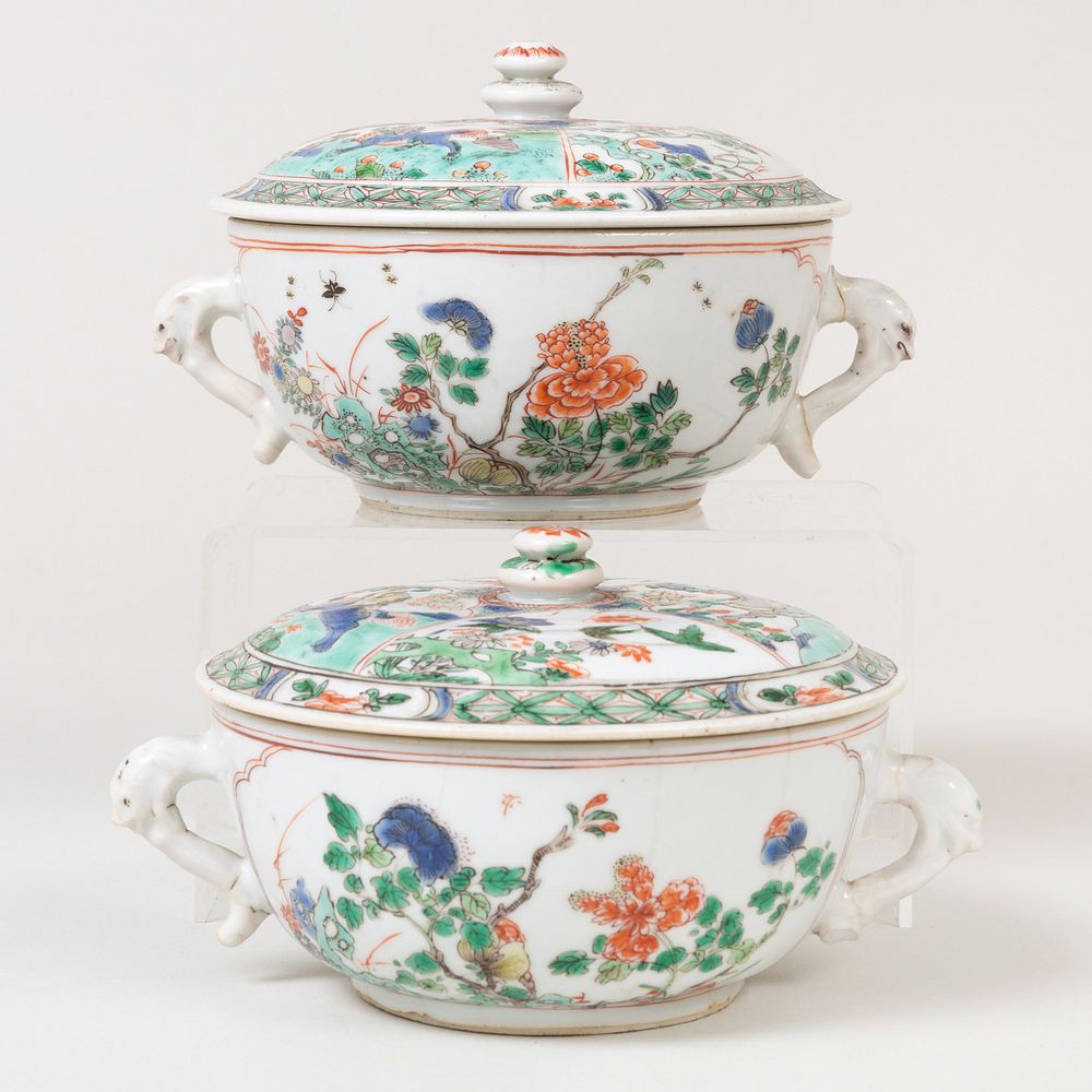 Appraisal: Pair of Chinese Export Famille Verte Porcelain Two Handled Ecuelles