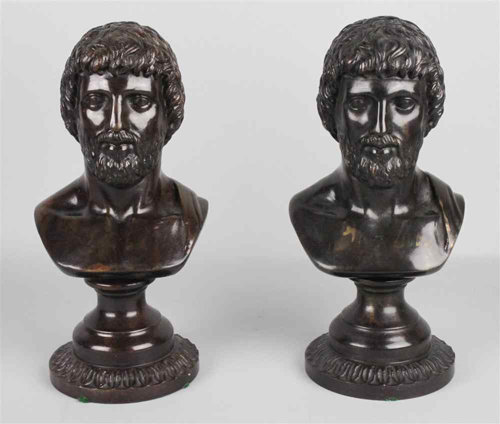 Appraisal: TWO BRONZE BUSTS OF A CLASSICAL MAN after the antique