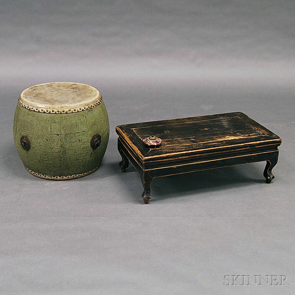 Appraisal: Three Asian Items a daiko drum a small cloisonne lidded