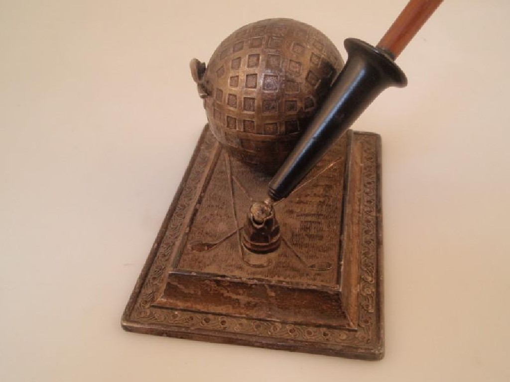 Appraisal: A Japanese white metal ink stand with golf ball ink