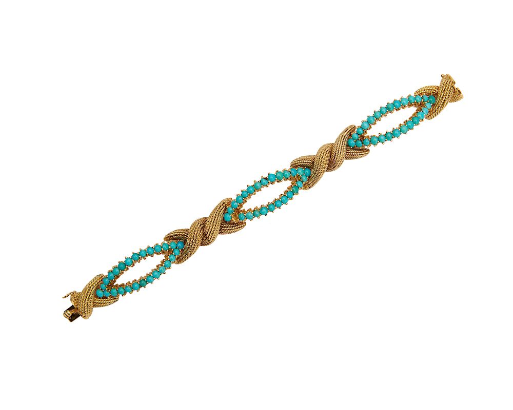 Appraisal: K Gold and Turquoise Bracelet K Gold and Turquoise Bracelet