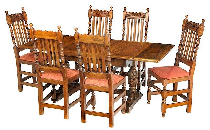 Appraisal: Jacobean Style Carved Oak Dining Suite British early th century