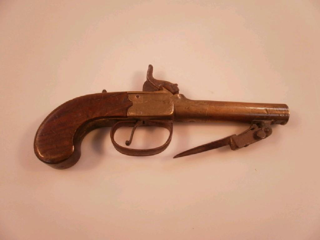 Appraisal: An early thC brass and steel pocket percussion pistol with