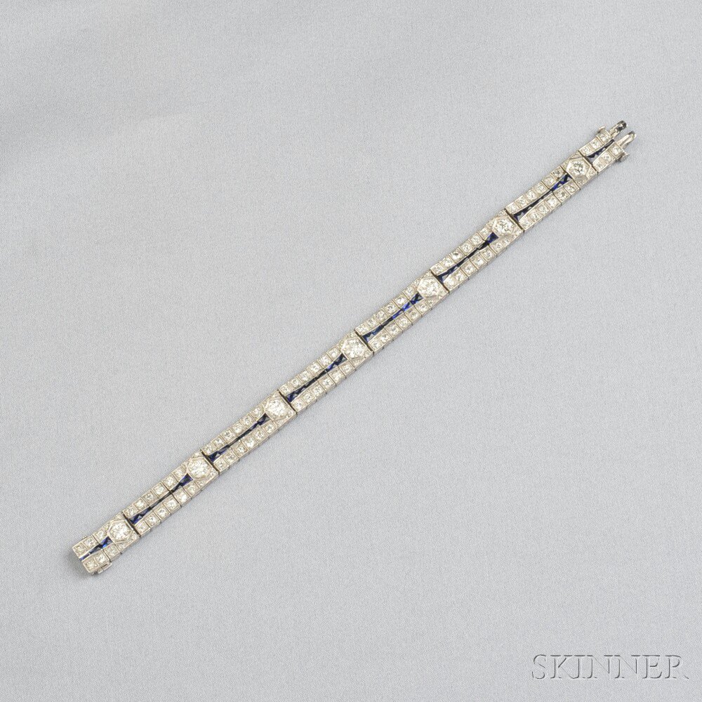 Appraisal: Art Deco Platinum and Diamond Bracelet set with transitional-cut diamonds