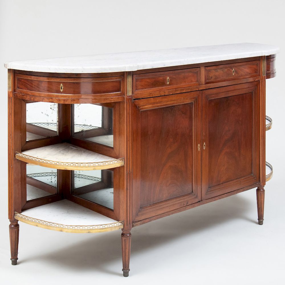 Appraisal: Late Louis XVI Brass-Mounted Mahogany Sideboard Fitted with a marble