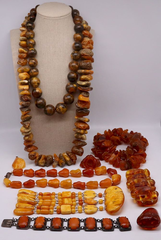 Appraisal: JEWELRY Assorted Amber and Resin Jewelry Includes a large graduated