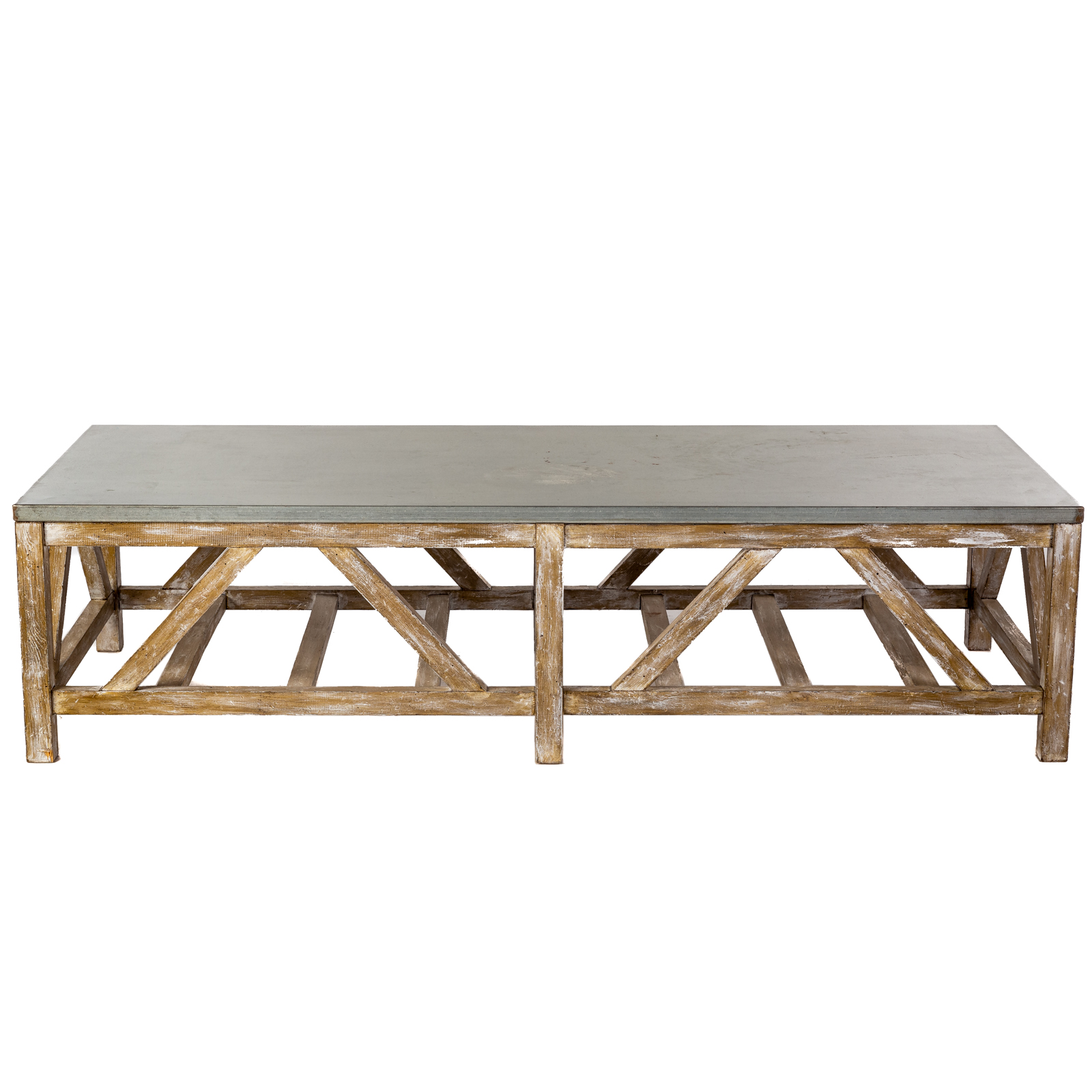 Appraisal: RUSTIC FARMHOUSE STYLE COFFEE TABLE WITH METAL TOP th century