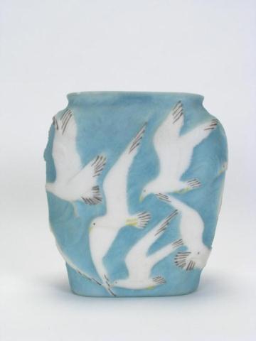 Appraisal: Phoenix Consolidated Glass vase with aqua background and white seagulls