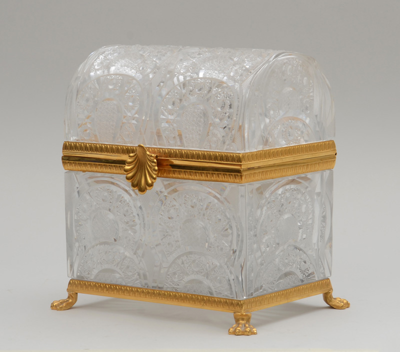 Appraisal: FRENCH GILT-METAL-MOUNTED CUT-GLASS LARGE COFFRET MODERN Unmarked the hinged top