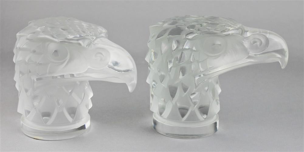 Appraisal: TWO LALIQUE FROSTED AND CLEAR GLASS TETE DE AIGLE CAR