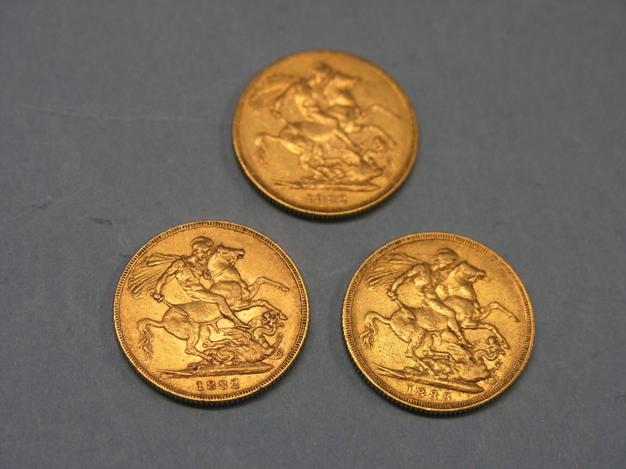 Appraisal: Three Victorian gold Sovereigns two former Melbourne and Sydney mints