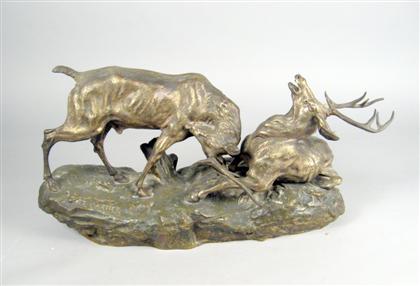 Appraisal: After Thomas Francois Cartier French - fighting stags Bronze silvered