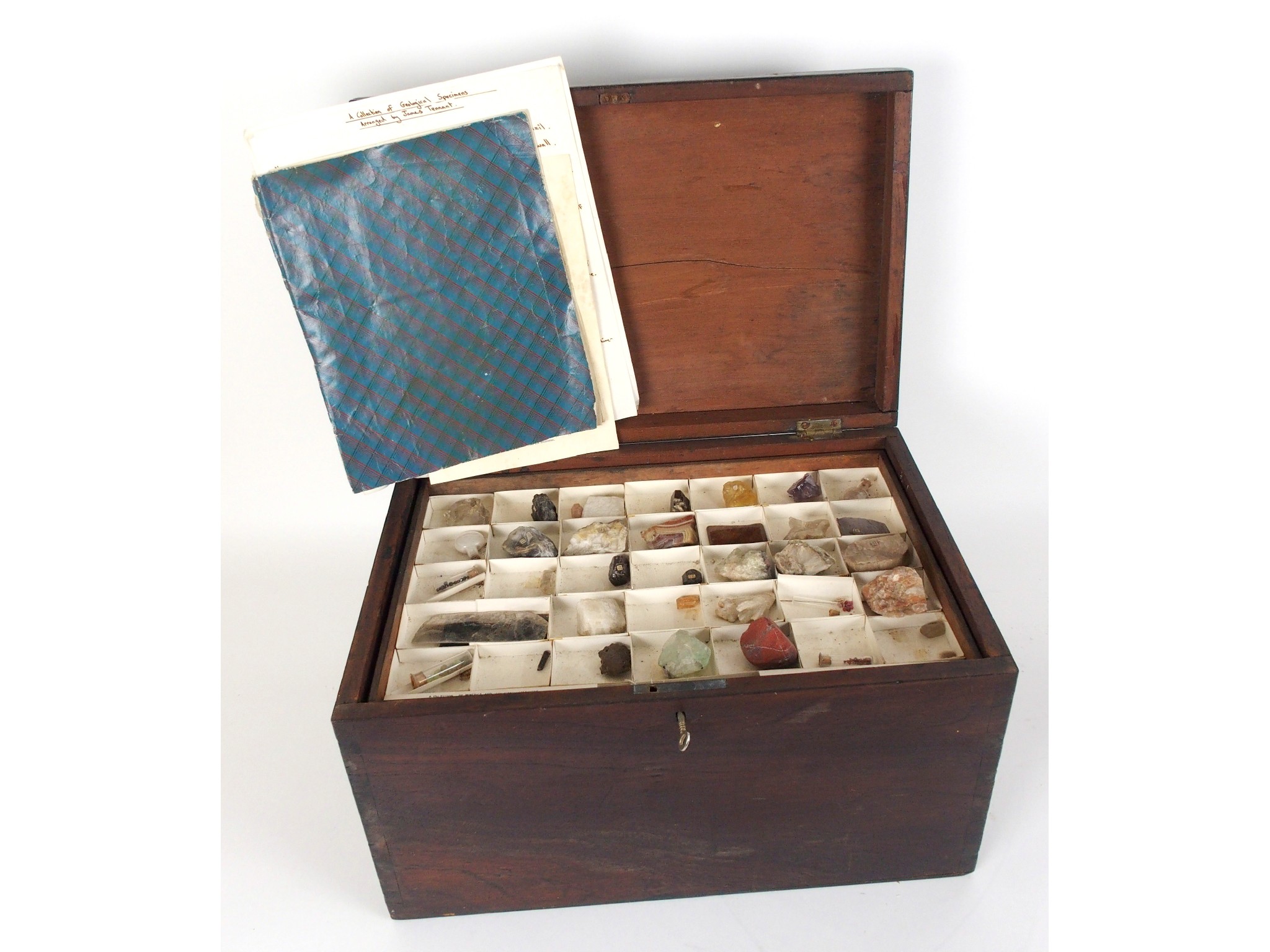 Appraisal: A collection of minerals and geological specimensin oak case the